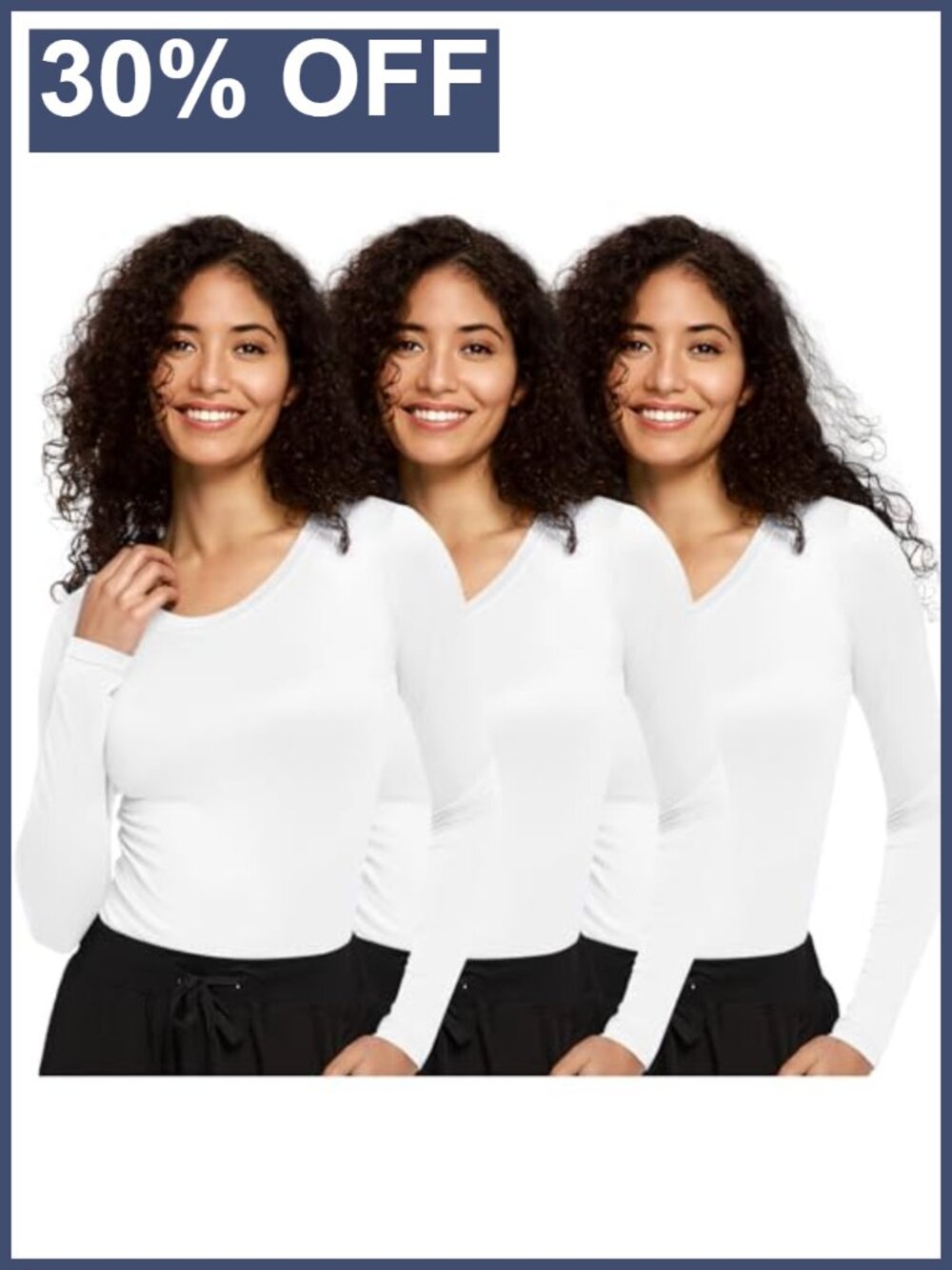 3 Pack Women's Long Sleeve Underscrub Crew Neck Slim Fit Wrinkle Resistant Work